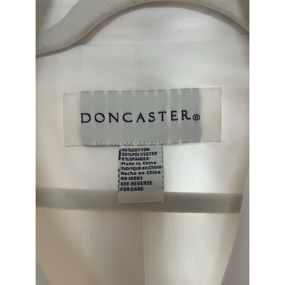 Vtg Doncaster White Trench Blazer Ruffle Sz 12 Double Breast Button Belt Cotton - Picture 3 of 10